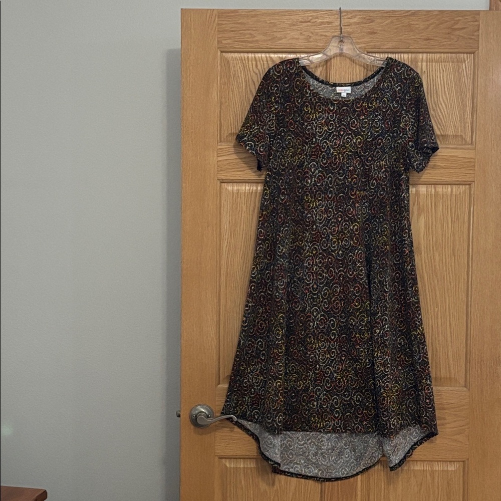 LuLaRoe Black Multicolor Swirl Midi Dress